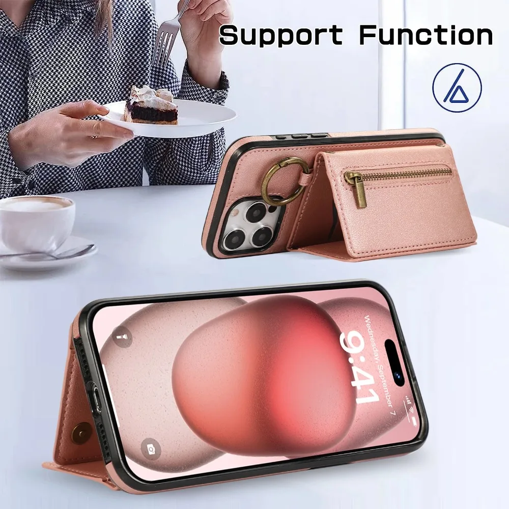 Crossbody Ring Card Holder Zipper Wallet Phone Case For iPhone 15 Pro Max 14 Plus 13 12 11 XS XR 7 8 SE 2020 2022 Leather Cover image 5