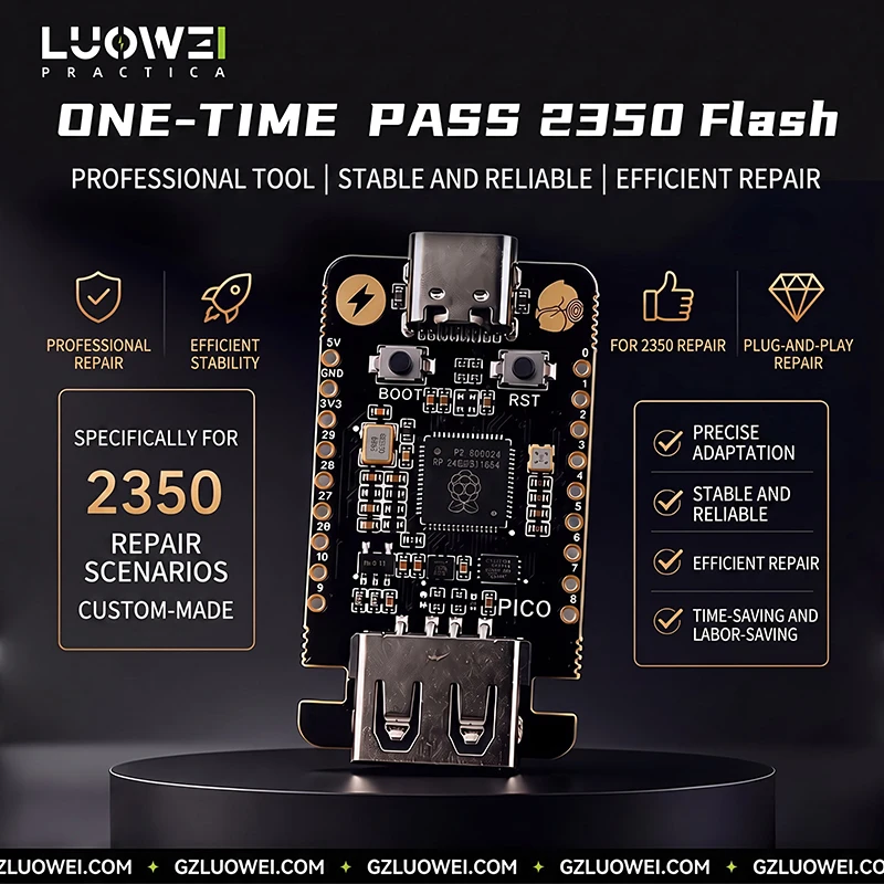 LUOWEI 2350 Flash RP2350 Development Board USB Host Type-C DCSD Read Write Purple Screen Mode Electronics Repair Tool