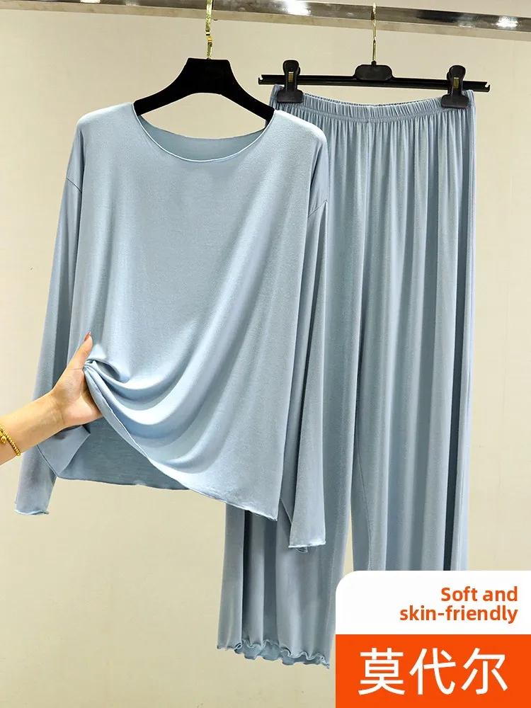 

Modal round Ne Spwear Set Casual Thin Long Sve Home Clothes for Women Comfortable Loose Fit Two Piece Suit Autumn Wear