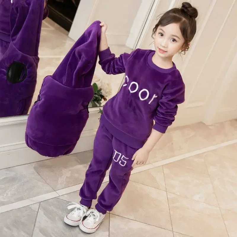 Sports Suit for Girl 3PCS/Set Children's Suit Cotton Hooded Vest + T-Shirts + Pants Girl Kids Sportswear Tracksuit warm clothing