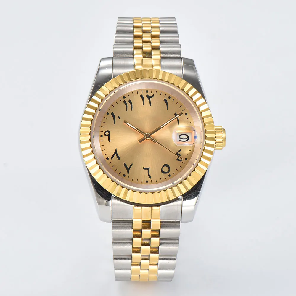 Datejust 39mm silver and gold watch 316L stainless steel sapphire transparent back cover glass suitable for NH35 automatic movem