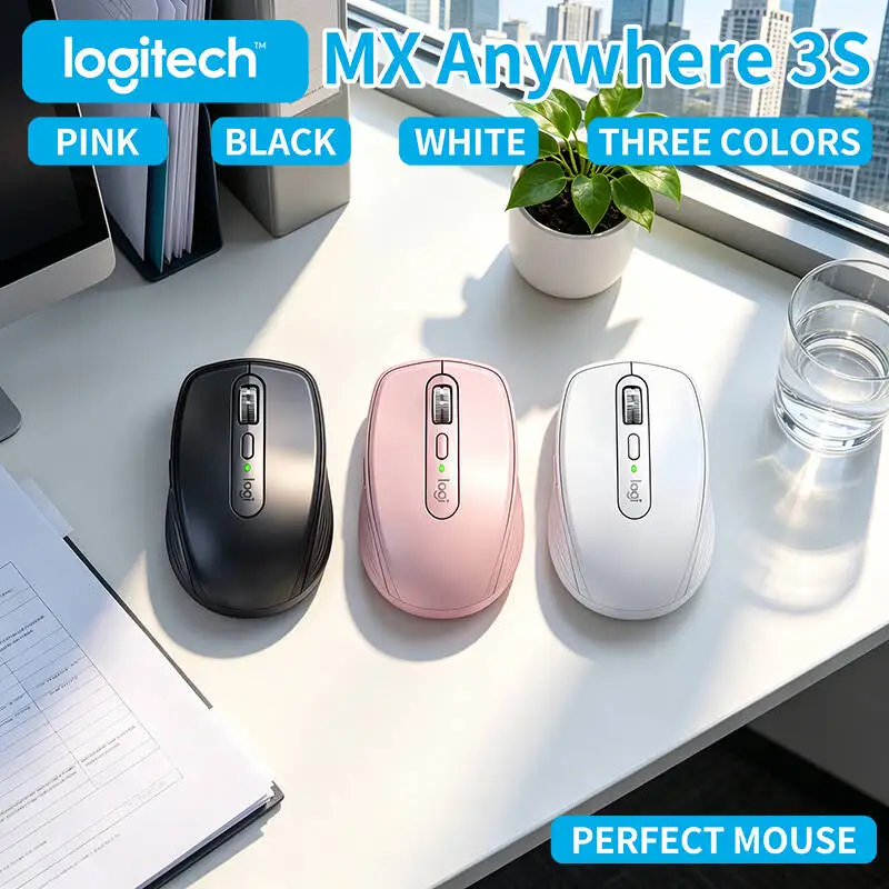 Precision Logitech MX Anywhere 3S Mouse - 8K DPI, Hyper-Scroll, Silent Click, USB-C Fast Charge for Site Office