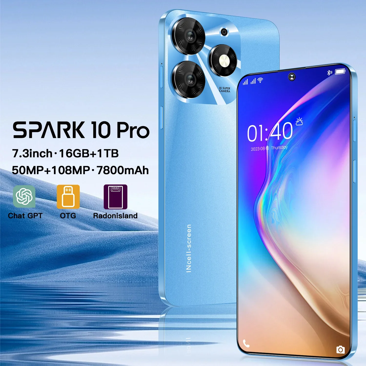 

2024 New smartphone 5G Spark 10 Pro 7.3-inch Android 14 Dimensity 9200+ 10core dual SIM phone 7800mAh unlocking Mobile phones