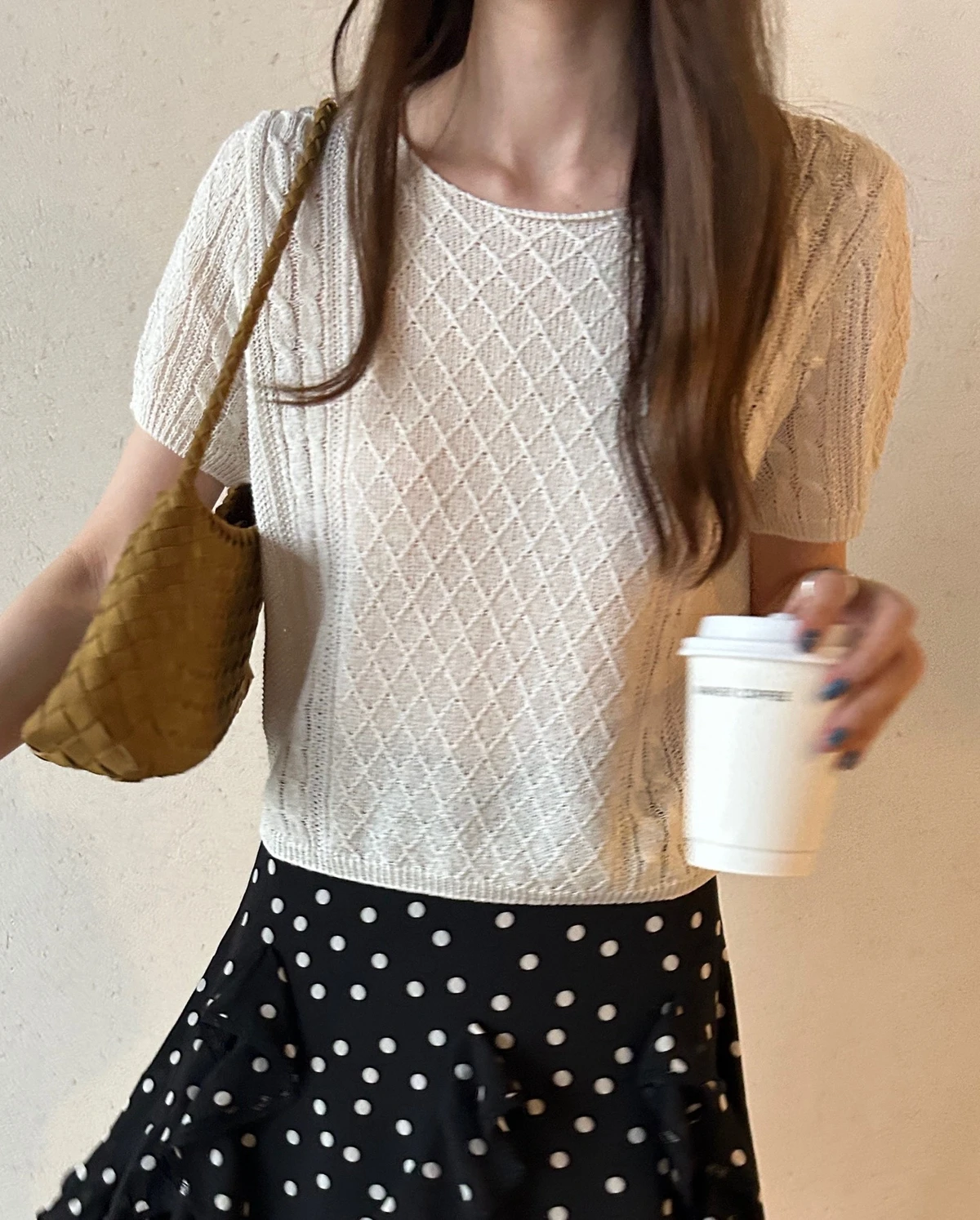 

Liliana Milu Room Women's Knitwear Short Sleeve Loose Fit Knot Versatile Commute Style Spring Season Color