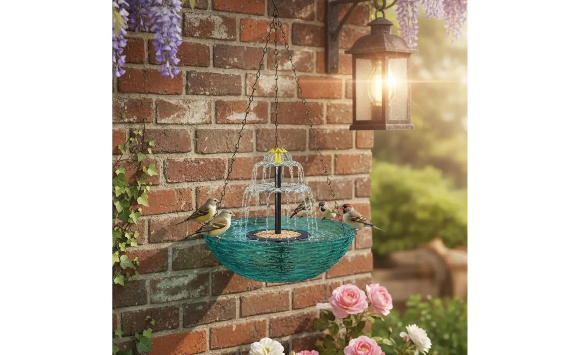 Solar Hanging Bird Bath No Wiring Solar Bird Bath Fountain Garden Decor Easy to Hang Solar Hanging Bird Bath No Wiring Solar Bird Bath Fountain Garden Decor Easy to Hang