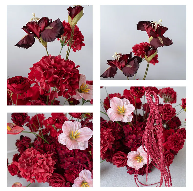 5D Künstliche Rote Rosen-Serie Bodenblume Tischblume Hochzeits-Blumenarrangement Hintergrund Gangdekoration Blumenreihe Requisiten – Detail 4