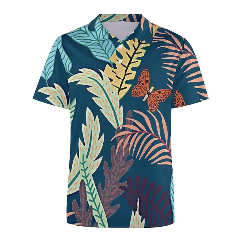 

Hawaiian Tropical Plant 3D Print Polo Shirt For Men Colorful Fruit Graphics Short Sleeves Tees Street Loose Button POLO Shirts