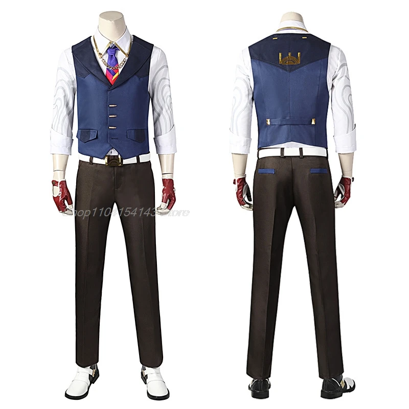 VALORANT Chamber Game Cosplay Kostüm Perücke Anzug Weste Hosen Neckdie Handschuhe Herren Damen Outfits für Halloween Karneval Anzug