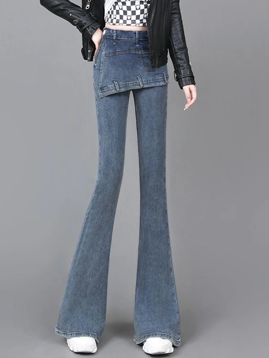 

High Waist Bell Bot Jeans Women's Autumn Winter Slimming Denim Pants Distred Waed Blue Elastici Conceal Meat Slimming