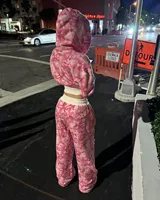 Y2K Pink Camouflage Sportswear Two piece Set Women Hip-hop Rock Waist Exposed Slim Zipper Hoodie New Punk Casual Sports Pants