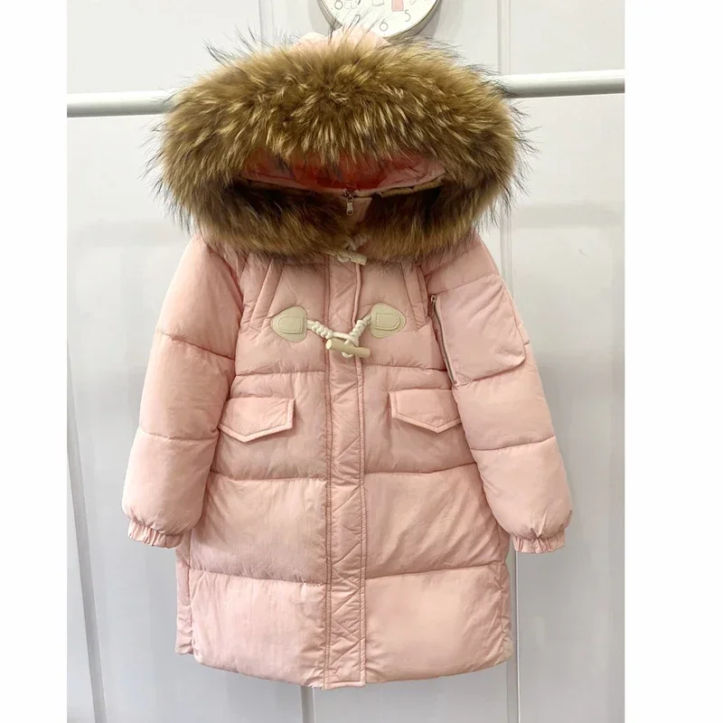 Autumn Winter Girls Warm Hooded Parka Solid Color Casual Kids Down Padded Jacket Children Zipper Loose Coat Pink Purple TR193