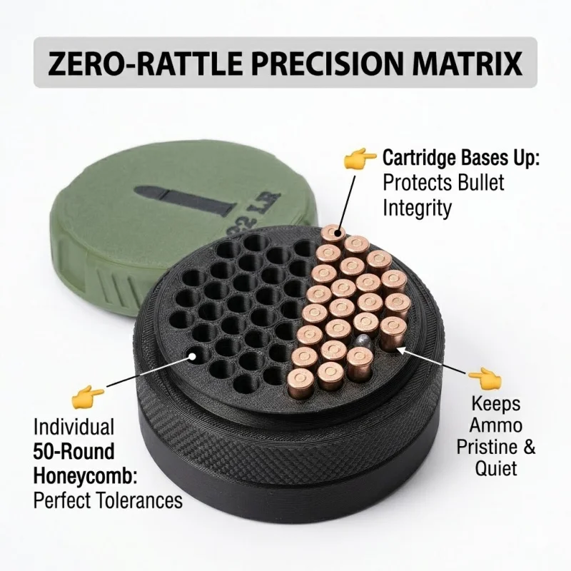 

Portable 22LR Ammo Box Interlocking Stackable 50 500 Round Capacity Tactical Dispenser Threaded Container Durable For Hunting