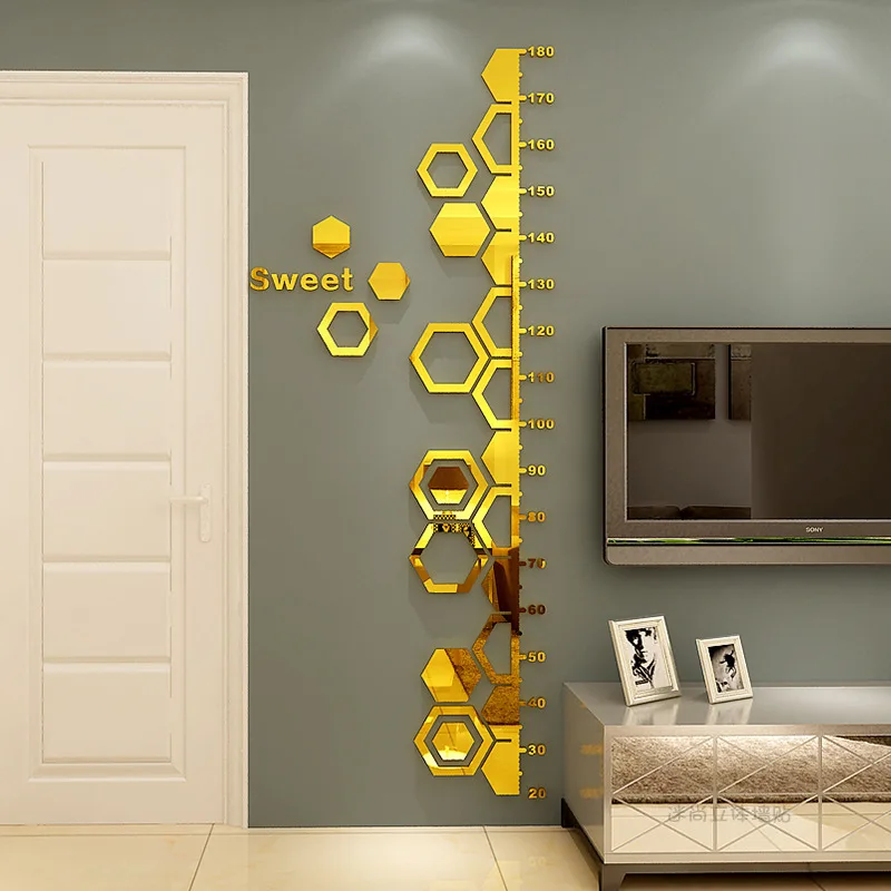 Pegatinas de pared con espejo acrílico, medida de altura para habitaciones de adultos y niños, tabla de crecimiento, regla de arte, papel tapiz, decoración de sala de estar