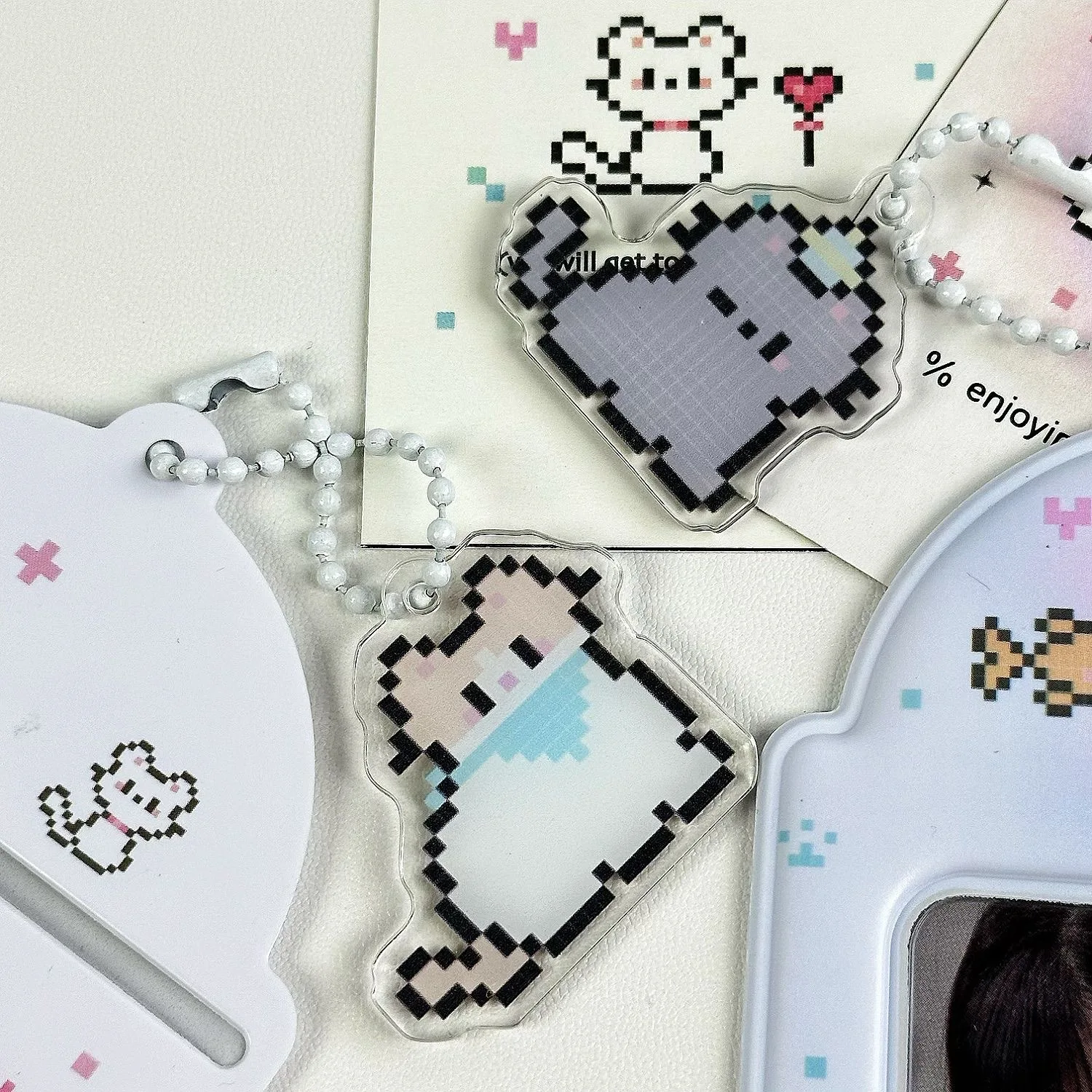 1/2pcs Pixel Kitty Cat Photocard Holder With a Charm Korean Style 3 Inch Kpop Idol Card Case Polaroid Photo Protector