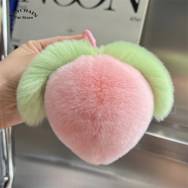 Porte-clés de pêche en fourrure pour voiture, porte-clés mignon, breloques de fruits en peluche moelleux, pendentif de sac, fourrure douce, pêche rose, HTML