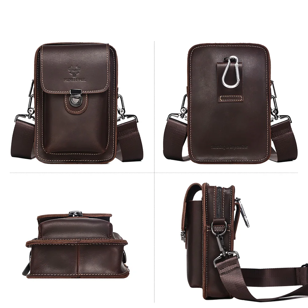 Sac de taille en cuir véritable pour hommes, sacs à bandoulière polyvalents décontractés, petit sac banane de voyage pour téléphone et essentiels