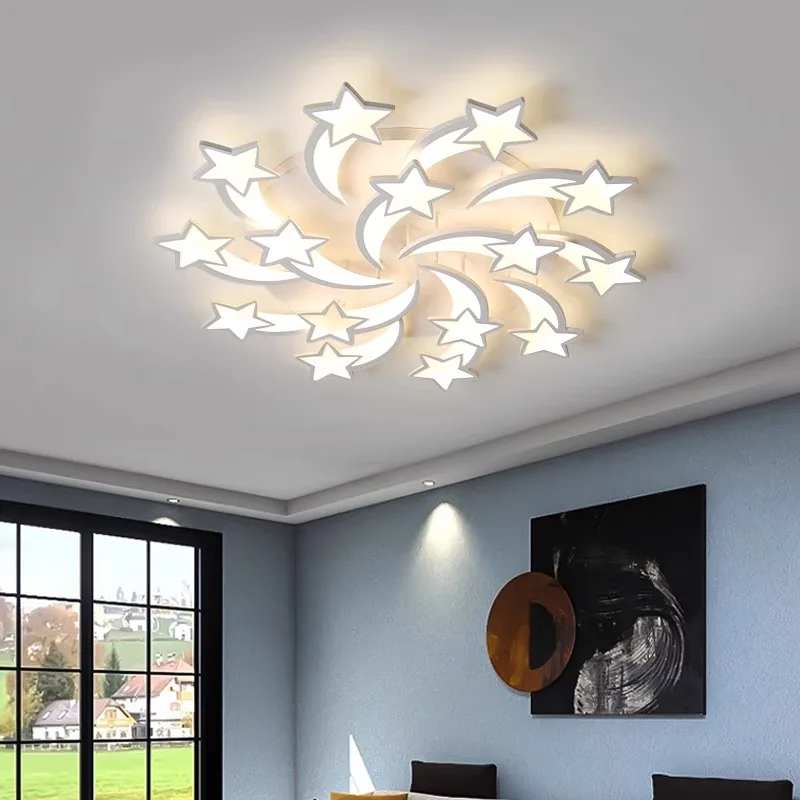 2022 New Modern star LED Chandelier Lights With Remote Bedroom Dining Living Kid Study Room Hall Salon Home Lamp Indoor Lighting