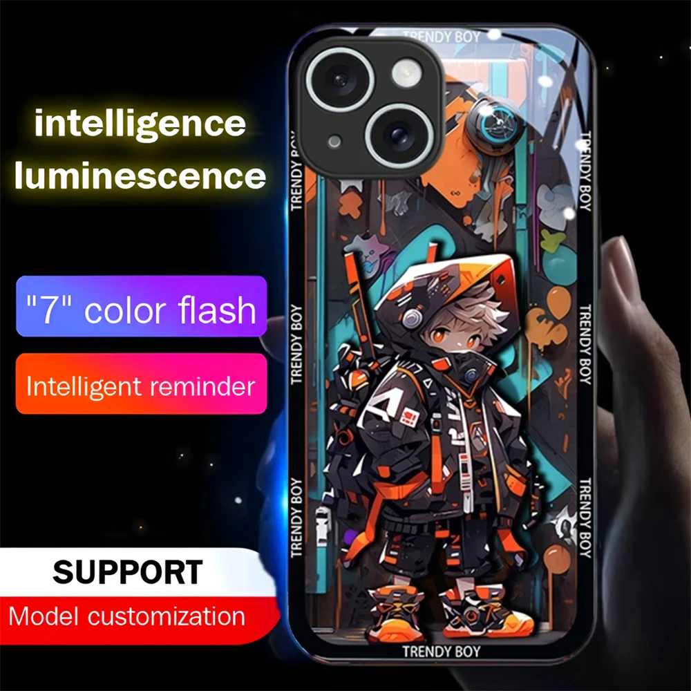 Beliebte Anime-Cartoon-Sound-Control-LED-Blitzhülle Leuchtende Glasabdeckung für iPhone Air 17 16 E 15 14 13 12 11 Pro Max Plus – Detail 13