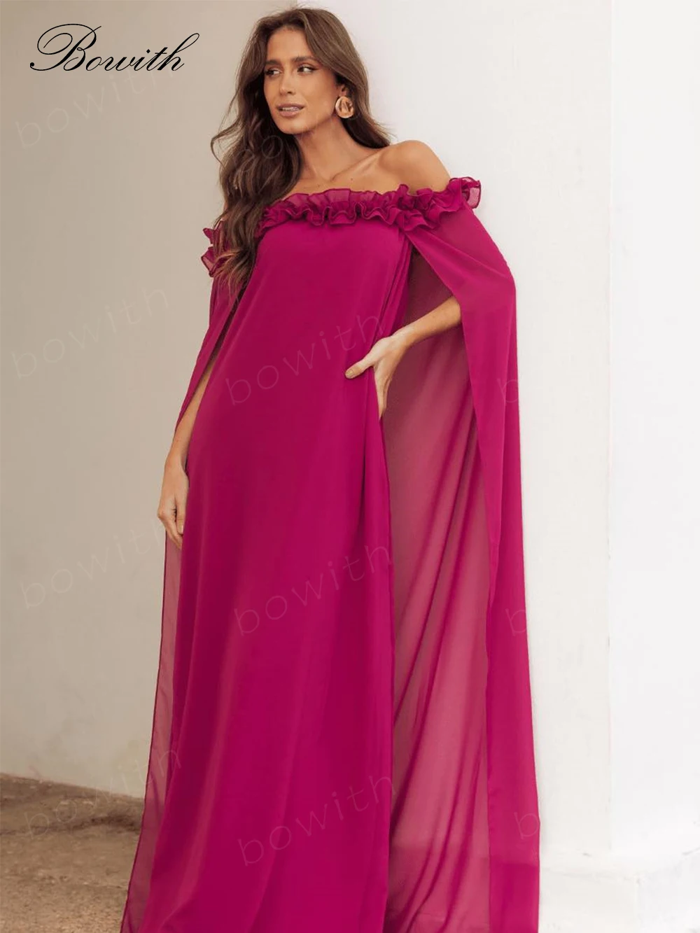 Bowith Evening Dresses with Shawl Formal Party Dresses for Women Long Wedding Guest Dress vestido de noche  for Dancing Party