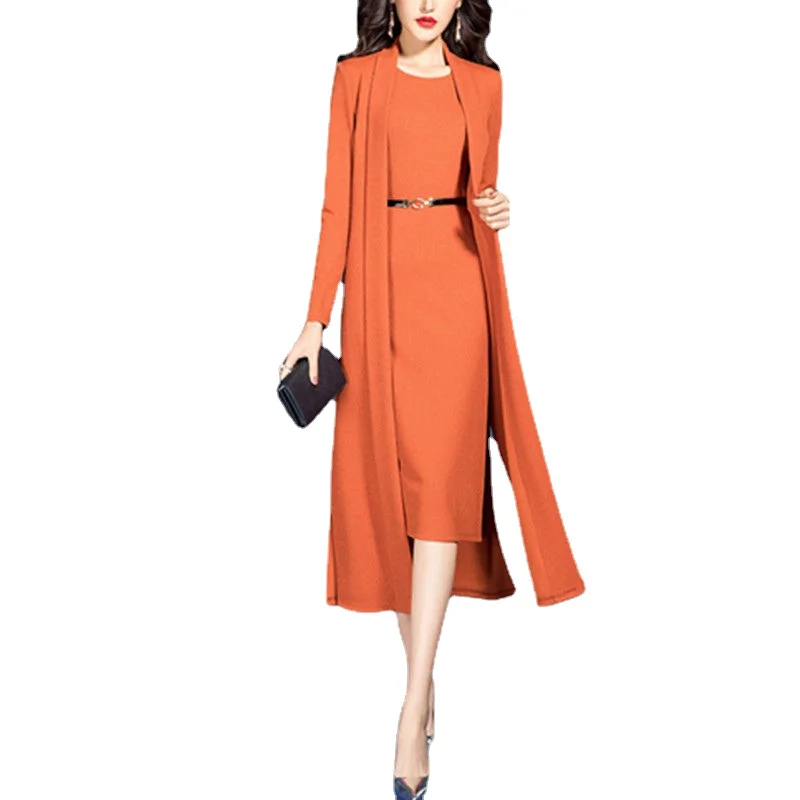 

Spring Suit Orange Knitted Coat and Skirt Two Piece Set Feminine 2023 New Mid length Fashion Slim Fit Sweater