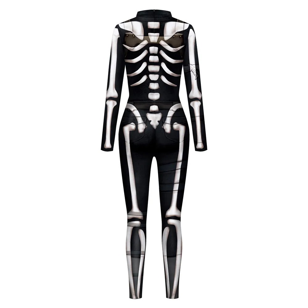 IOOTIANY Erwachsene Frauen 3D-Skelett Halloween Cosplay Kostüm Spandex-Jumpsuit Langarm Totenkopf Cosplay Jumpsuit Neu 2026 – Detail 3