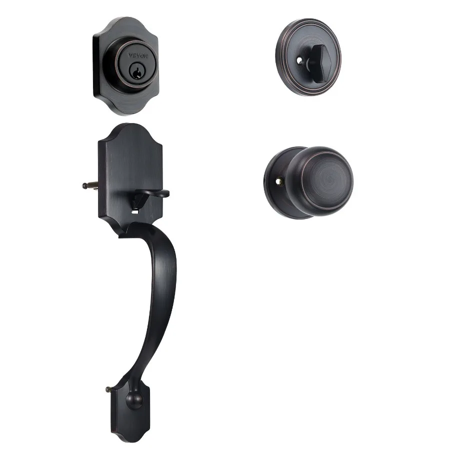 

Front Door Handle and Deadbolt Set Antique Copper Front Door Lock Set with Interior Knob Adjustable Hole Spacing Single Cylind