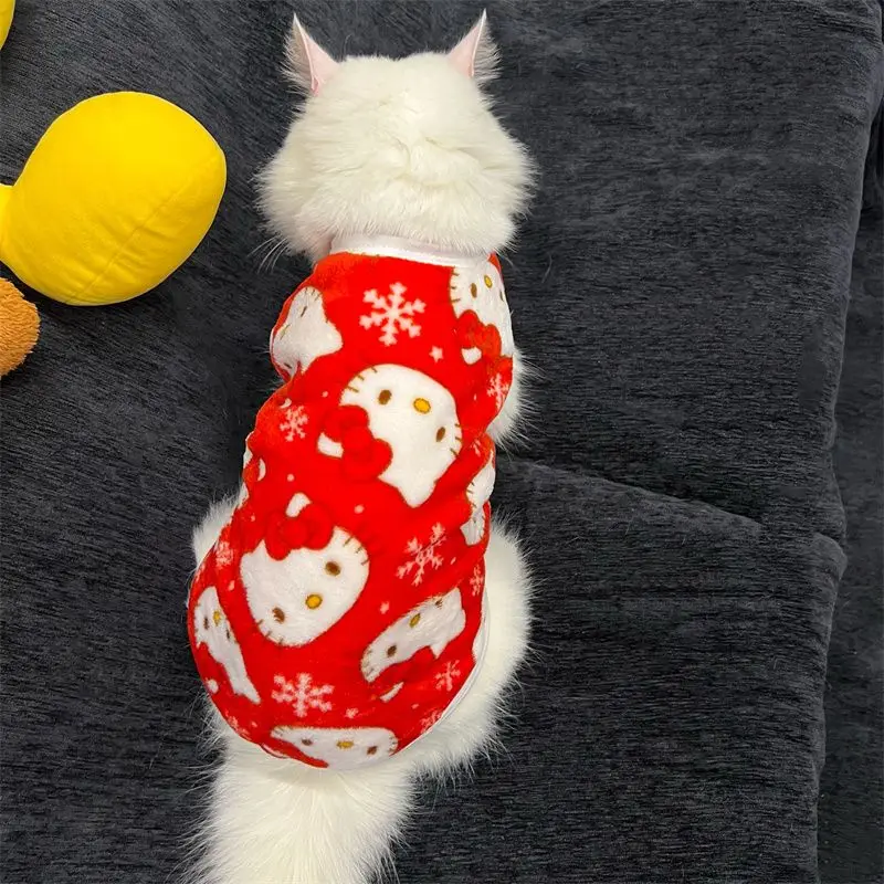 

Рождественский свитер с котом «Hello Kitty», костюм, зимняя теплая одежда для домашних животных, пуловер для кошек, одежда-талисман, товары для животных
