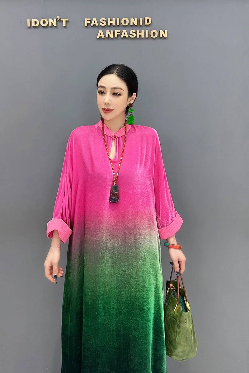 2024 Autumn New Elegant Contrast Color Loose Dresses Women Fashion Long Sleeve Dress Wholesale J396