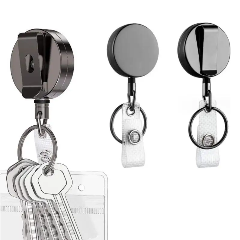 1PCS Metal Plating Gray-black Retractable Keychain ID Holder Key Chain Easy Pull Button Key Ring Hot Sale Accessories