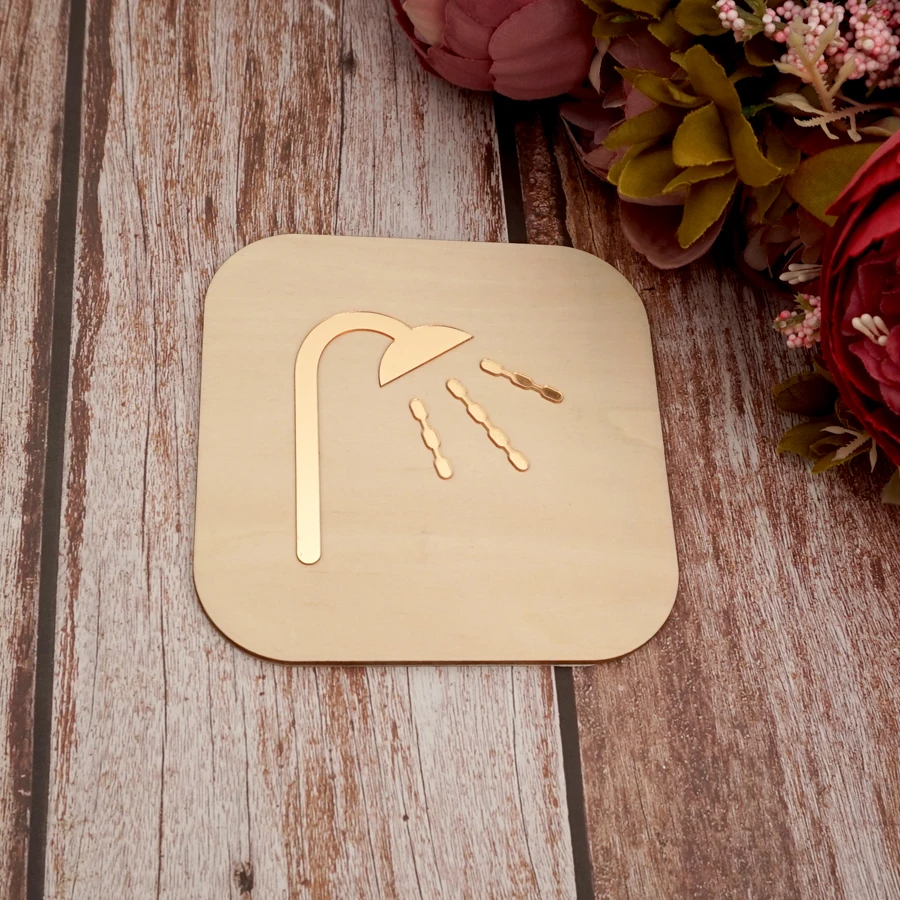 4 مللي متر علامة الحمام الخشب الحمام تسجيل الاكريليك ثلاثية الأبعاد الذهب الأسود الفضة ارتفع الذهب مرآة سطح ملصق غرفة الاستحمام العامة باب ديكور #2