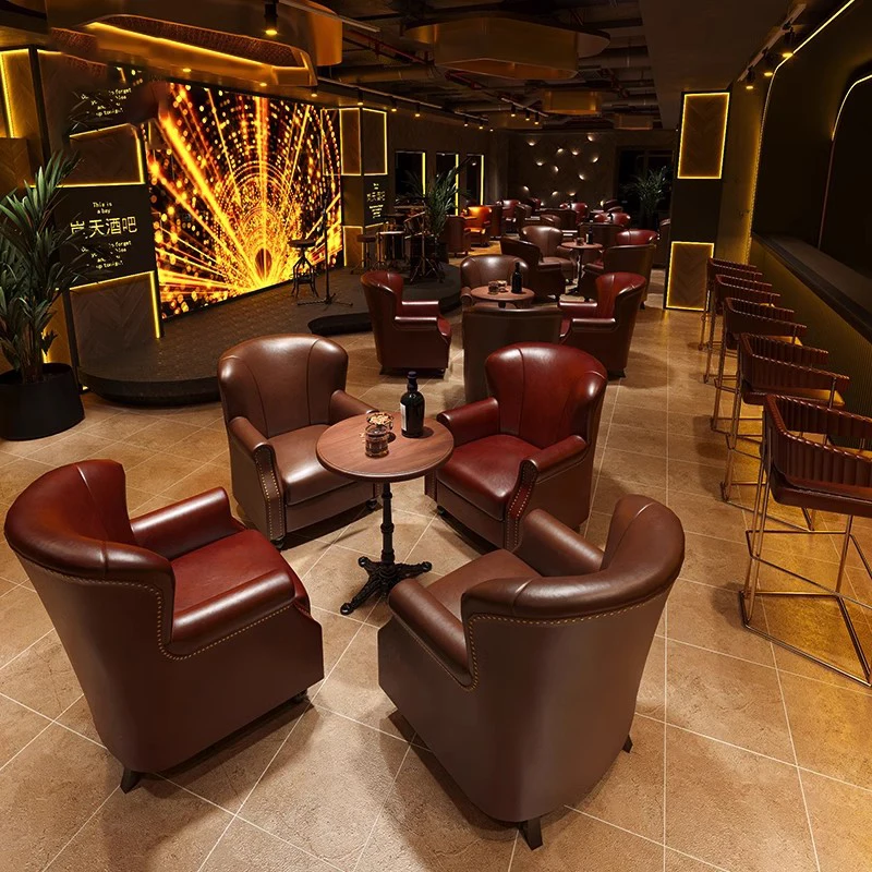 #American Style Commercial Bar Furniture SetCustomized Leather High Backrest Armchair Nightclub Whisky Cocktail Pub Single Sofa