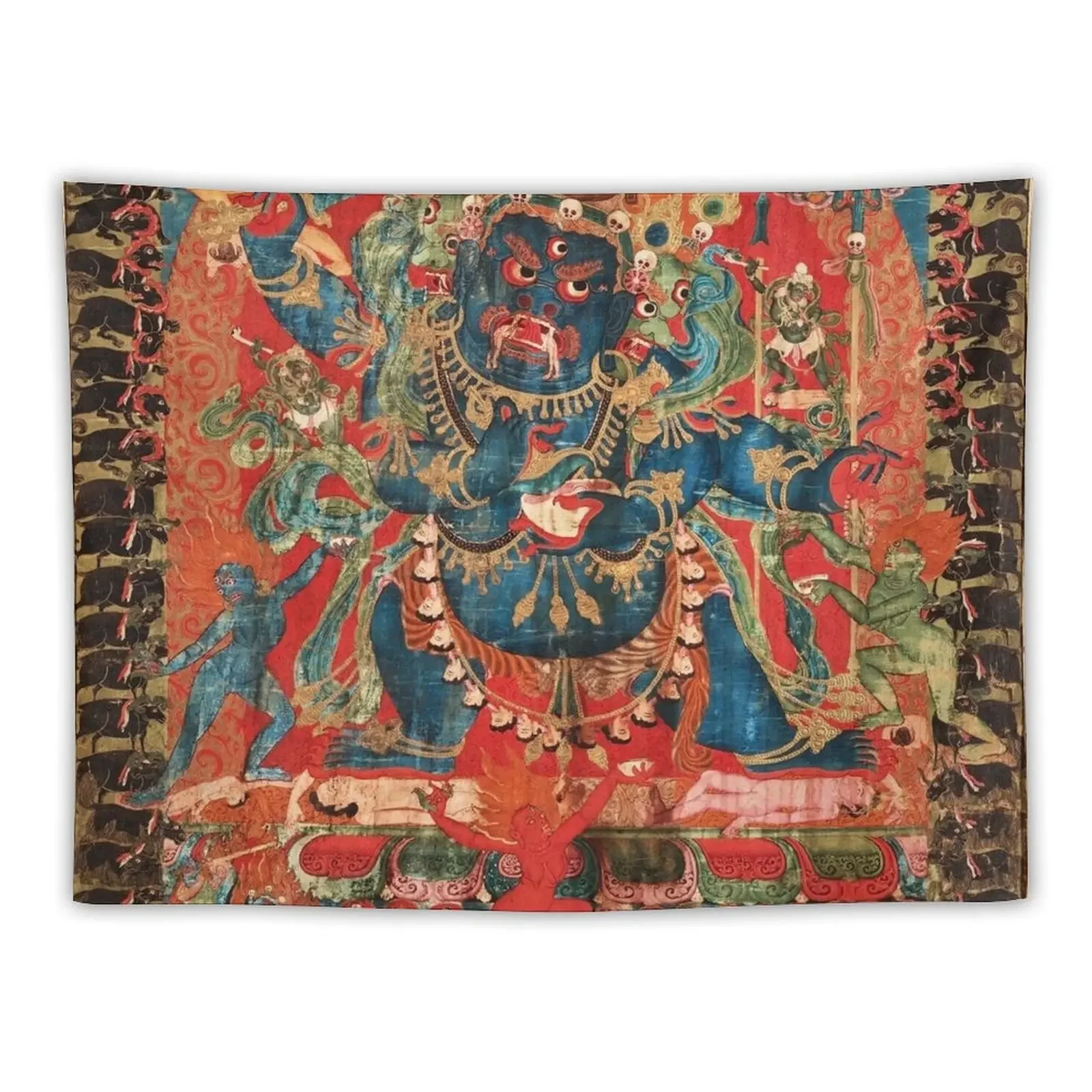 Mandala 143 Mahakala Chaturmukha Four Faced Tapestry Wall Coverings Korean Room Decor Tapestry