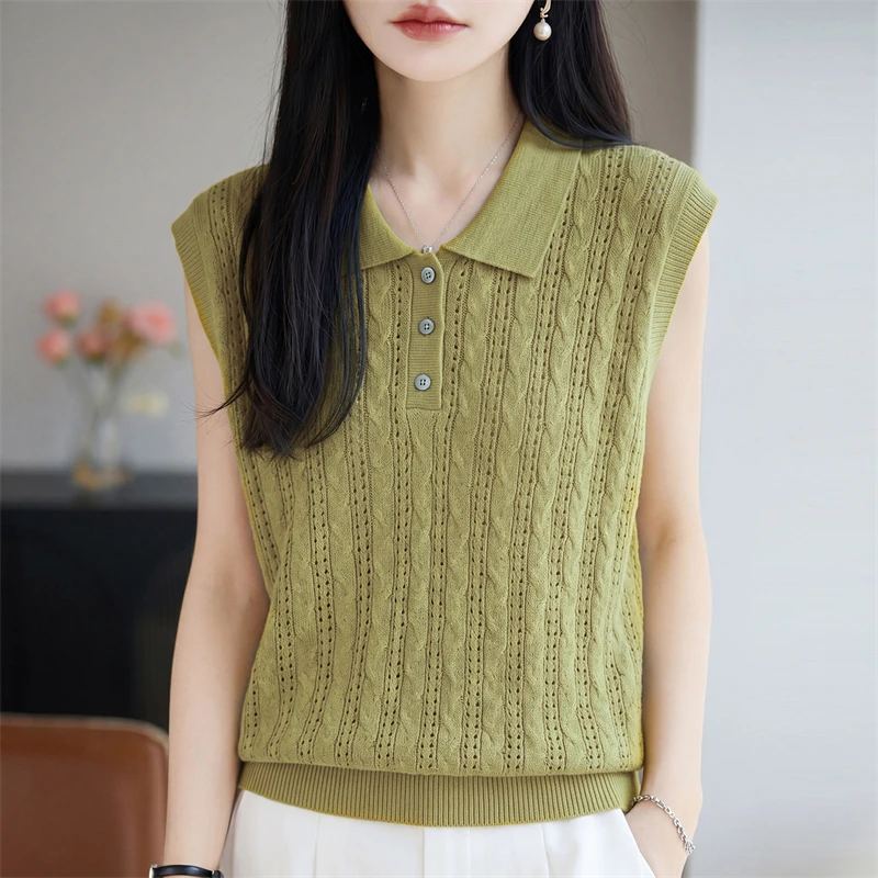 Summer new Lyocell women's T-shirt casual knitted pullover short sleeved loose POLO collar T-shirt fashionable hot selling