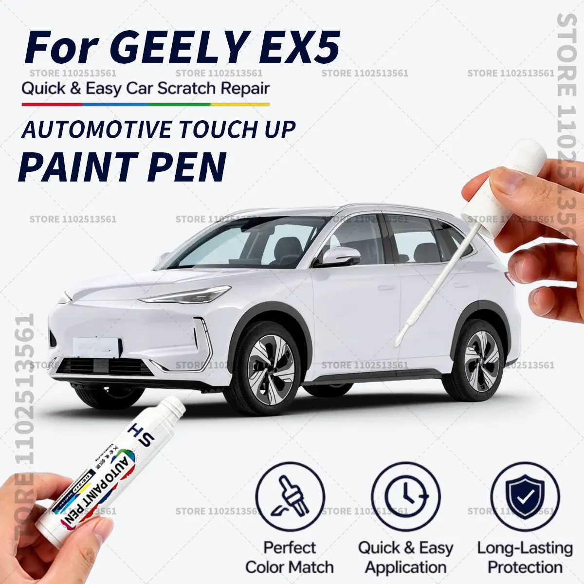 For GEELY EX5 Quick Dry Car Touch Up Paint Pen Auto Scratch Repair Brush for Paint Chips Scratches and Scuffs Silver White Black