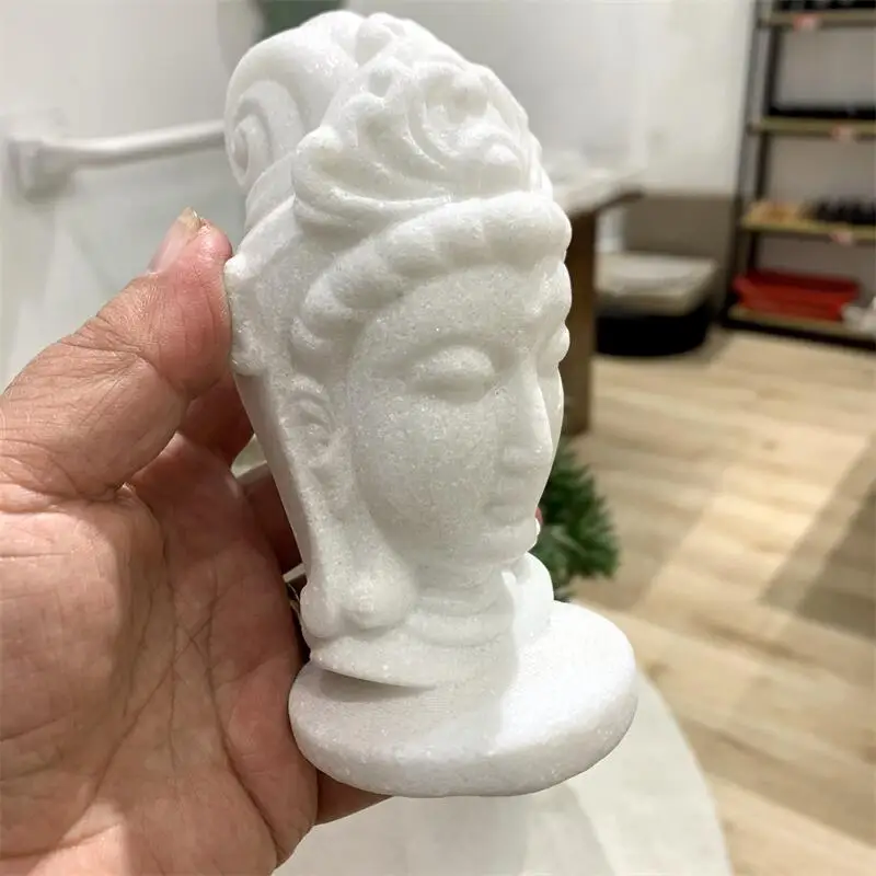 13cm Natural White Marble Jade Carved Guanyin Buddha Fengshui Crystal Statue Craft For Home Decoration Healing Reiki Gift 1pcs