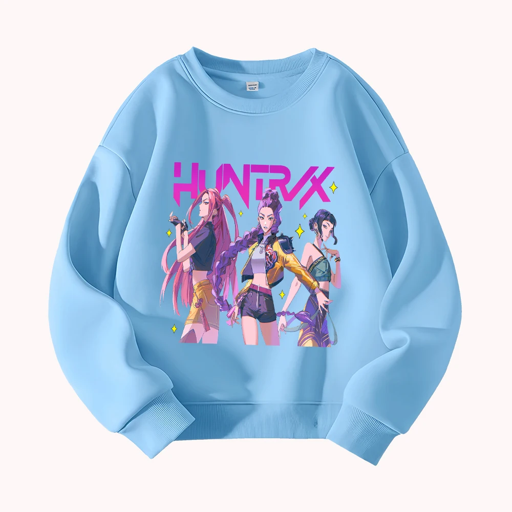 HUNTRX الفتيات الجرافيك البلوز المرأة عارضة جولة الرقبة طويلة الأكمام البلوز أزياء أنيمي المطبوعة أعلى