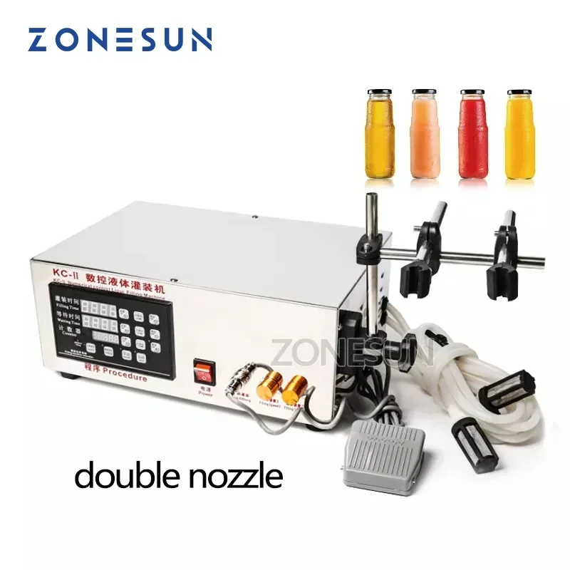 ZONESUN-máquina automática de llenado de líquidos y agua, microordenador de doble cabezal para medicina, Alcohol, peróxido de hidrógeno, resistencia al calor