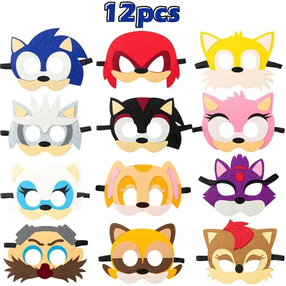 12Pcs Felt Mask Sonic The Hedgeho Peripheral Creative Mask Cosplay Children's Dress Up Party Mask Kids Christmas Birthday Gift