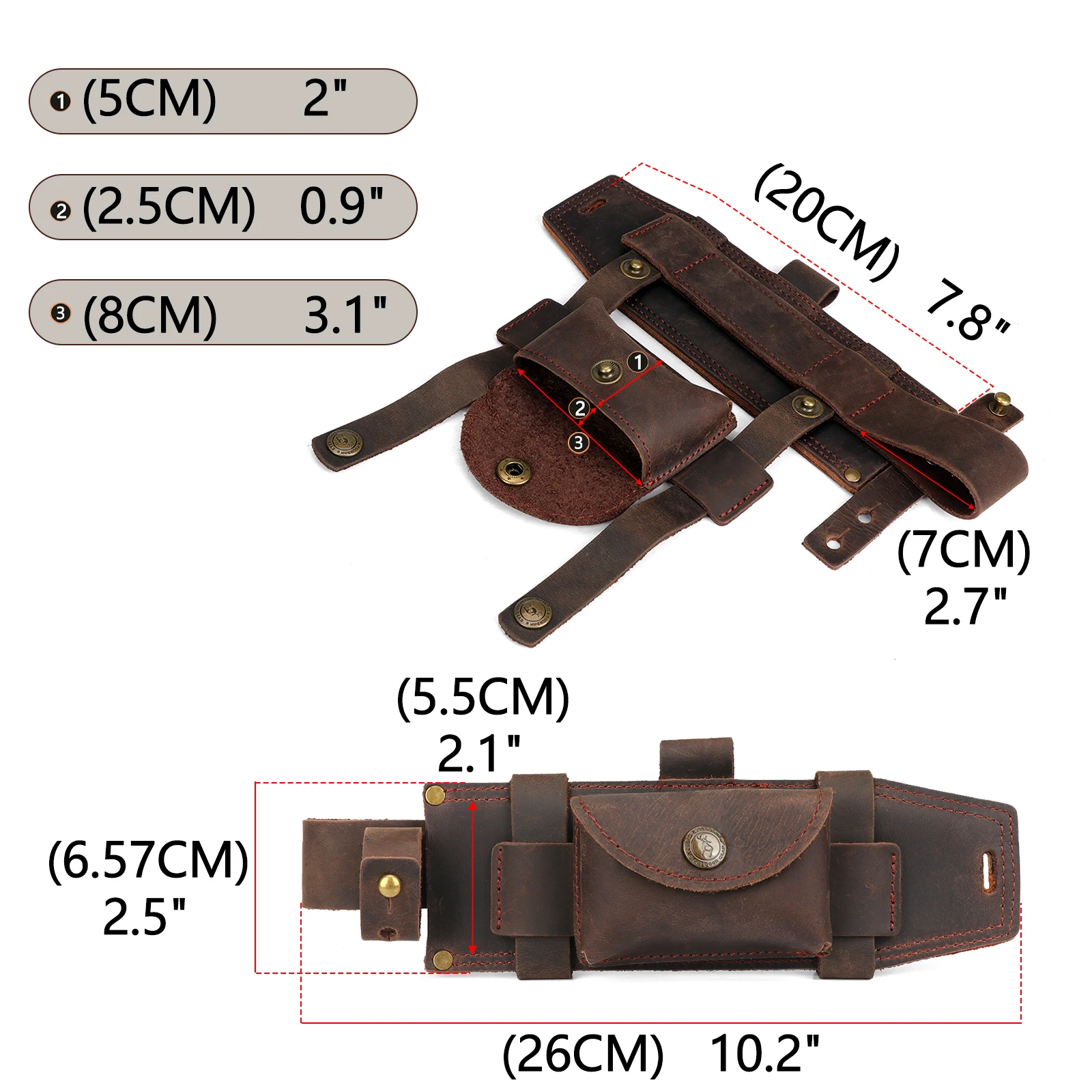 Imagem -03 - Capa de Bainha de Faca de Lâmina Fixa Multiuso de Couro Tourbon com Slot para Partida de Fogo um Bolso Pequeno para Cinto sem Facas