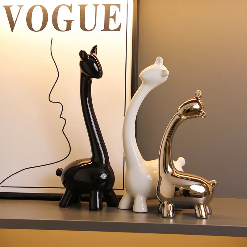 

Ceramic Giraffe Statue Ornaments Giraffe Figurines Sculptures Bookshelf Table Ornament For Living Room Bedroom NightStand Decors
