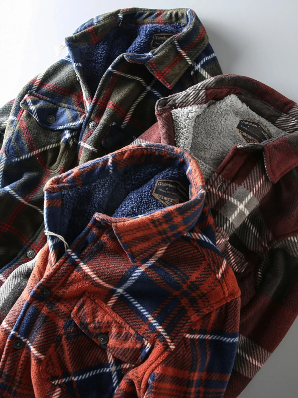 Thickened Fleece Warm Flannel Shirt Jacket Men's Casual Plaid Long Sleeve Outerwear Winter Youth Fashion Polyester Fabric