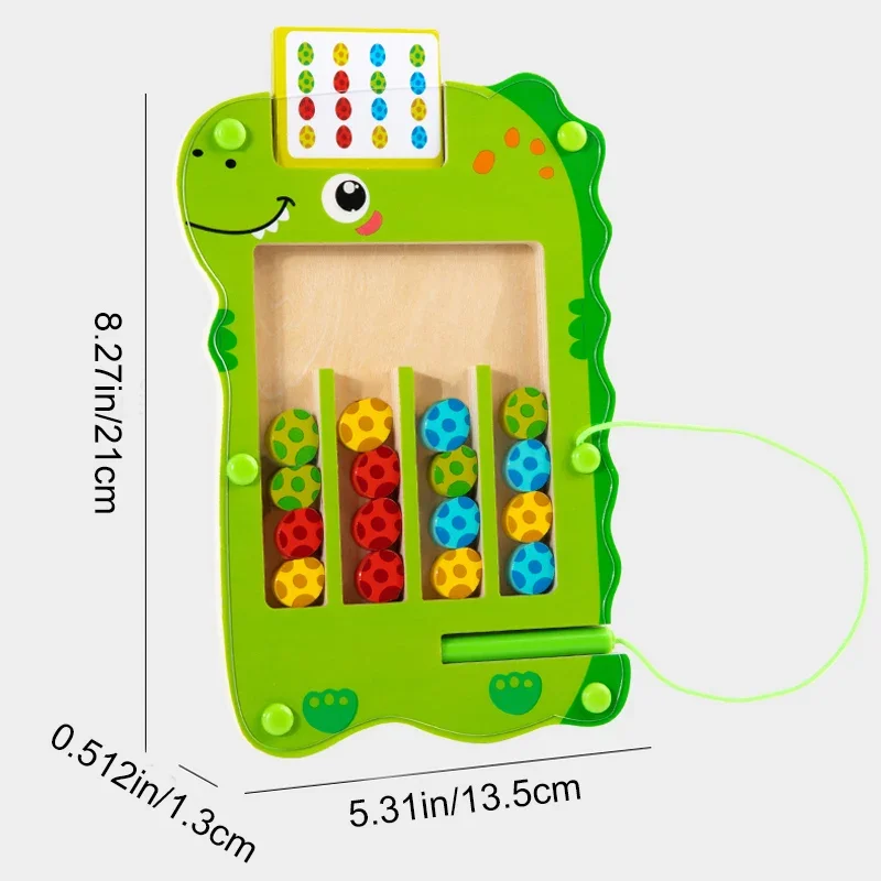 Labirinto de dinossauro de madeira magnético dinossauro ovo caminhada posição jogo cor emparelhamento quebra-cabeça brinquedos educativos para crianças