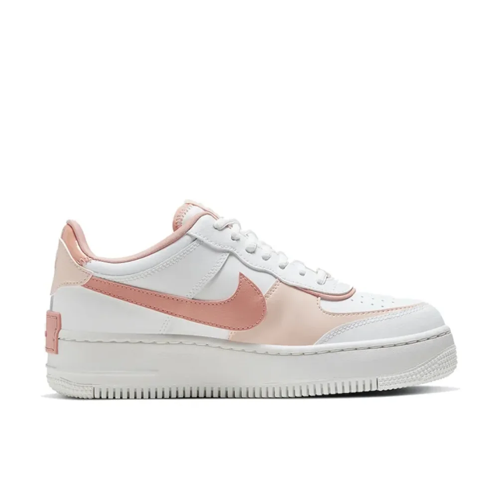 Nike Pink and White Colorway Air Force 1 Shadow Original Low Top Boardshorts Anti-skid Wearable Women's Casual Shoes