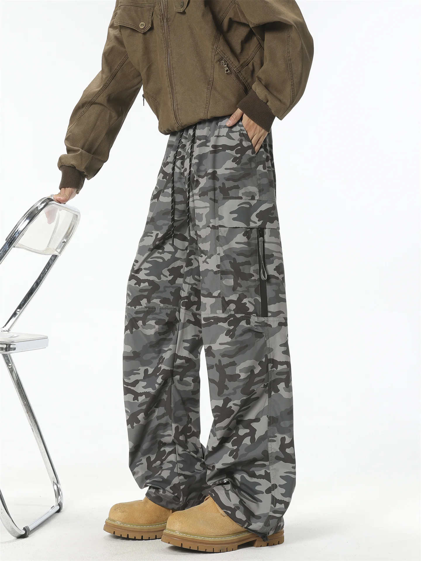 

American Decosed Camouflage Wide Leg Workwear Pants Men's Street Hip Hop Trendy Vintage Haome Straight Tube Sports Pants