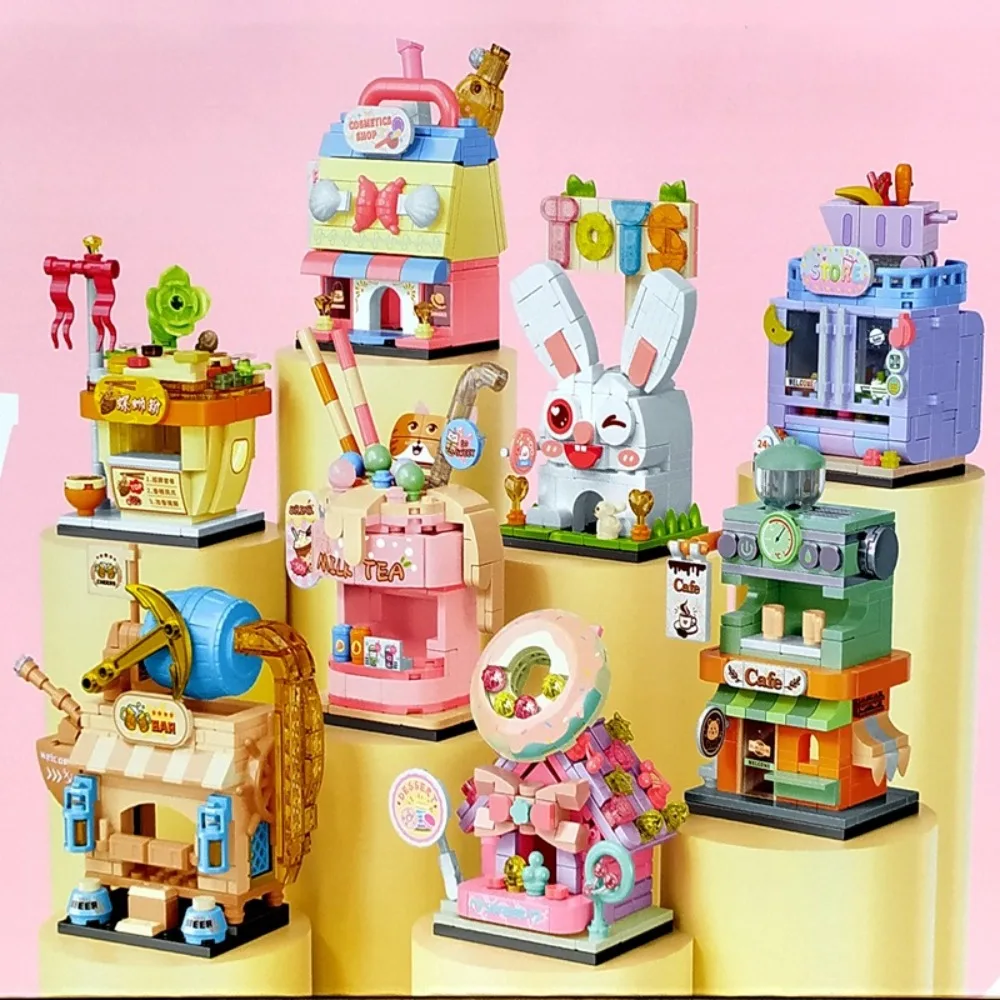 Fun City Scenery Assembling Building Block Toys Creative Snack Shop Milk Tea House Coffee Shop Mini Store Model Children's Gift