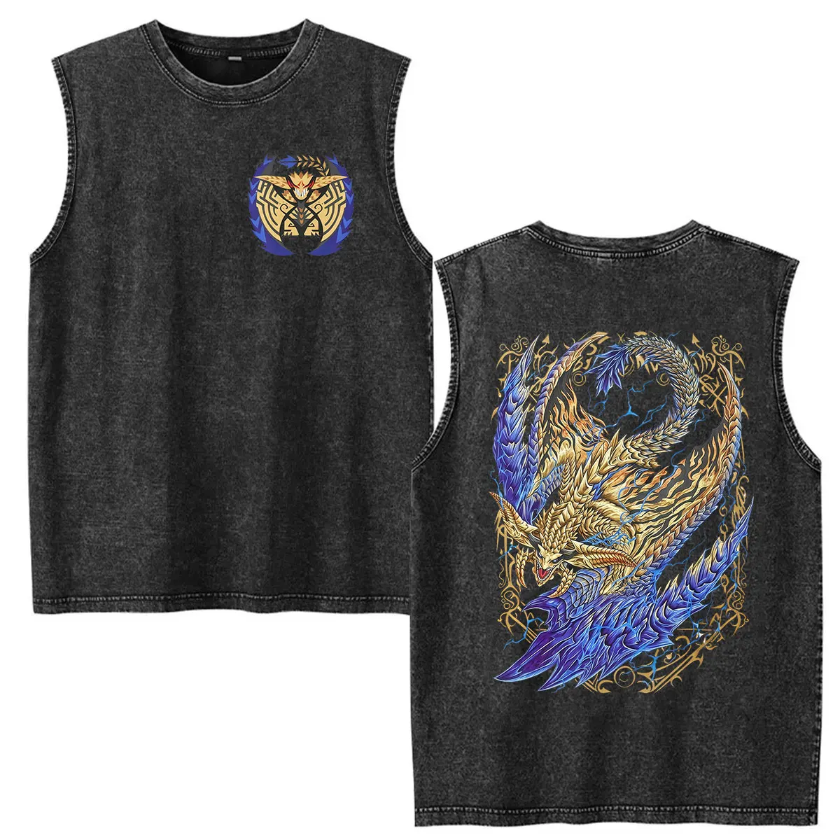 Gore Magala The Black Eclipse Vintage Washed Vest T-Shirts 2026 Game Monster Hunter Grafik T-Shirt Unisex Oversized Baumwoll-T-Shirts – Detail 4