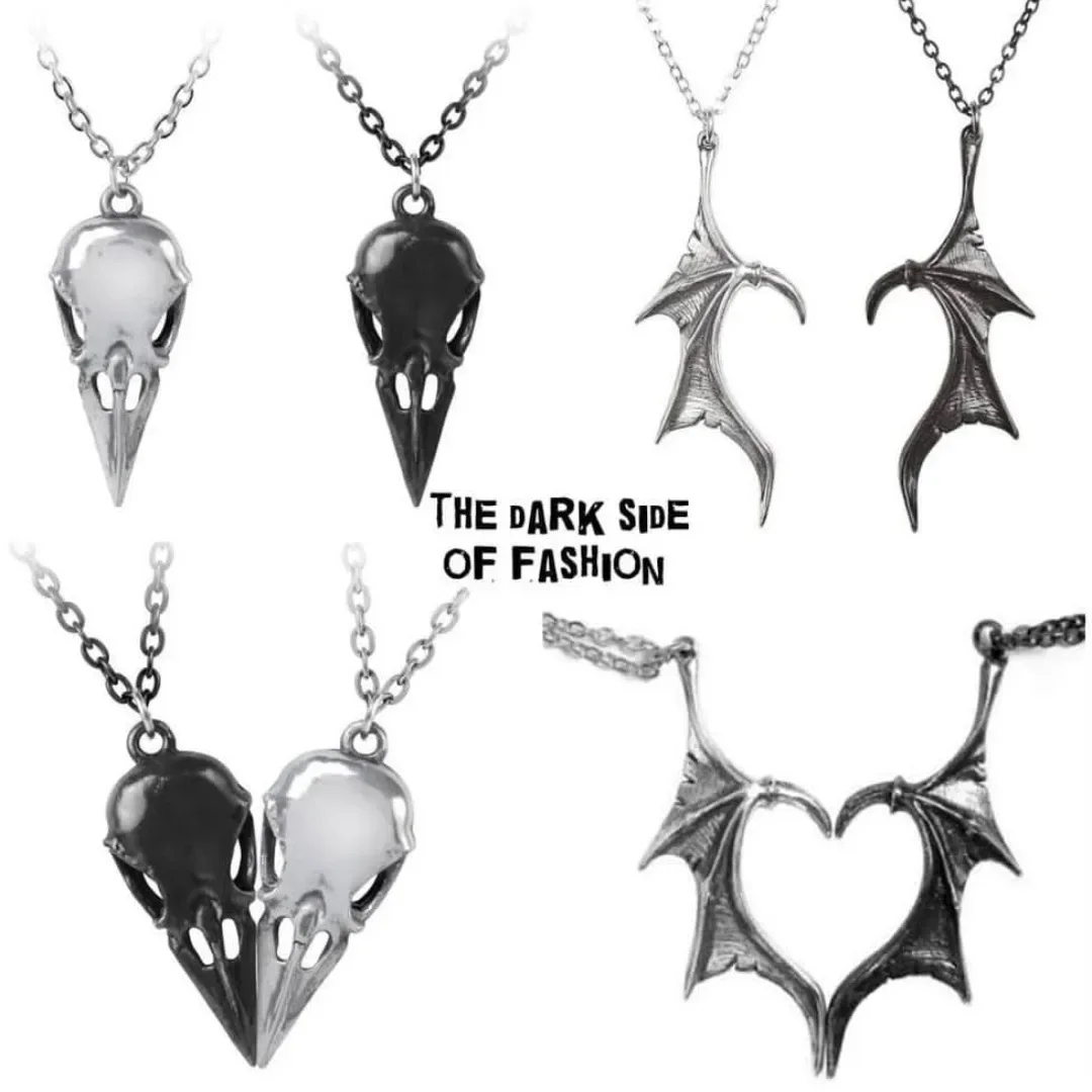 

Vintage Gothic Accessories for Women Couples Matching Necklace White Black Dragon Wing Heart Pendant Hip-hop Punk Party Jewelry
