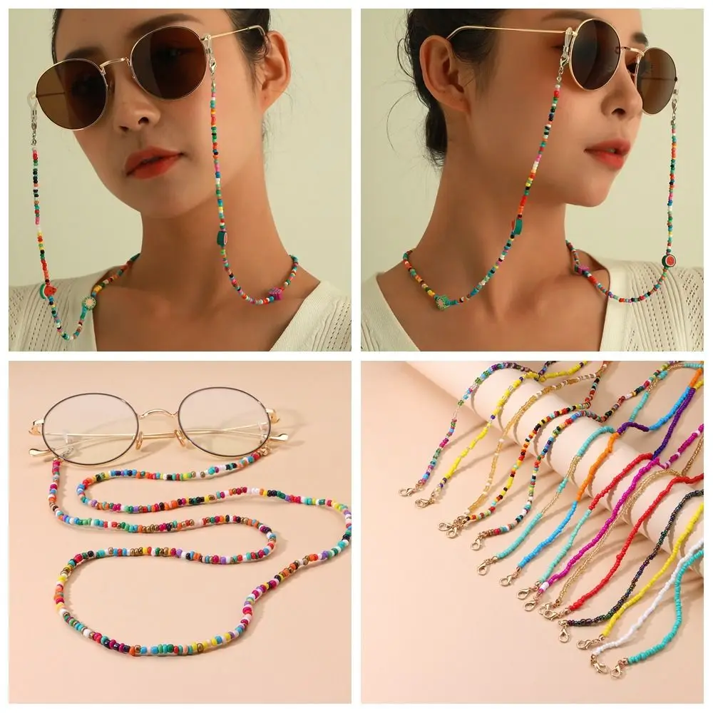

Metal Chain Colorful Bead Glasses Chain Colorful Bohemia Style Sunglasses Chains Anti-lost Hanging Neck Eyeglass Lanyard