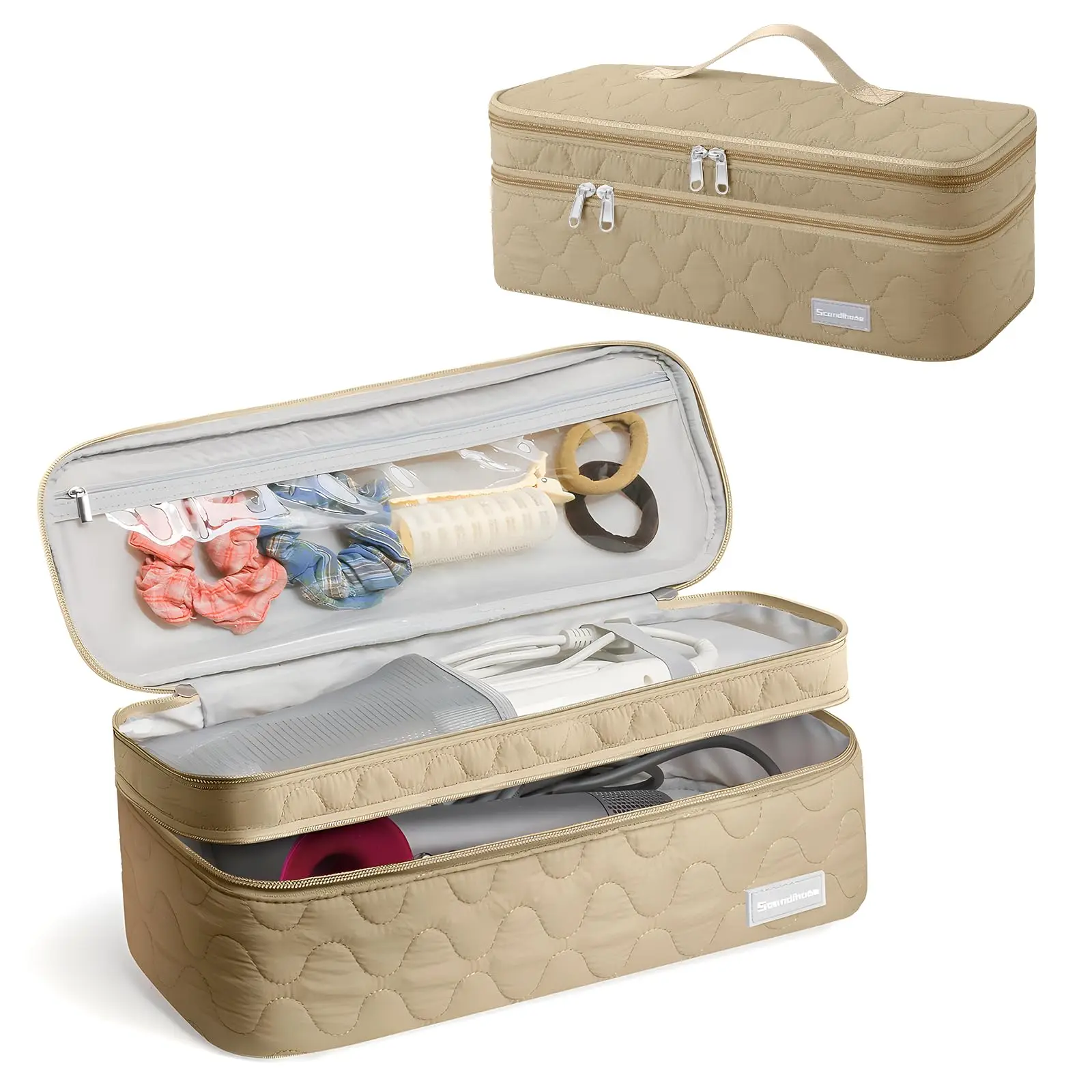 Haartrockner-Etui Tragbare Friseurwerkzeug-Aufbewahrungstasche Doppelschichtige Reise-Organizer-Box für Lockenstab, Haarklammer und Bürste, Tragetasche – Detail 7