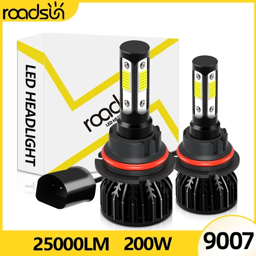 1 Juego de 4 lados 9007 bombillas LED para faros de coche 25000LM 200W 9007 HB5 bombillas Hi/Lo para faros de coche luz antiniebla LED COB 6000K 8000K